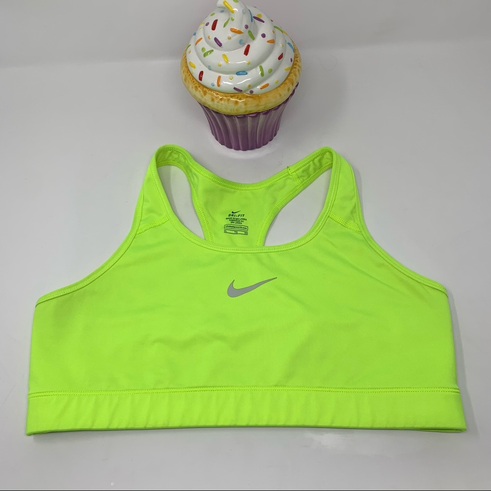 Nike Neon Yellow Sports Bra with Grey Swoosh
